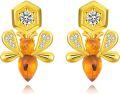 wholesale 925 Sterling Silver Honeycomb Bee Amber Drop Dangle Earrings for Women Girls-0-0