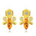 wholesale 925 Sterling Silver Honeycomb Bee Amber Drop Dangle Earrings for Women Girls-0-0