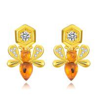 wholesale 925 Sterling Silver Honeycomb Bee Amber Drop Dangle Earrings for Women Girls-Bee Earrings