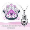 wholesale 925 Sterling Silver Hamsa Hand Evil Eye Lotus Pendant Necklace-0-1