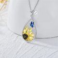 wholesale 925 Sterling Silver Blue Butterfly & Yellow Flower Teardrop Pendant Necklaces for Women-0-3