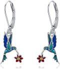 wholesale 925 Sterling Silver Hummingbird Flower Drop Dangle Leverback Hook Earring  for Women Girls Mother's Day Birthday Anniversary Christmas Present Idea 4cm Long-0-0
