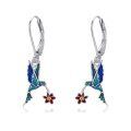 wholesale 925 Sterling Silver Hummingbird Earrings Wholesale With Enamel And Flower Charm-0-0