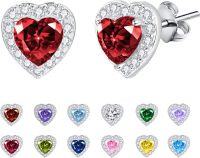 wholesale 925 Sterling Silver Cubic Zirconia 12 Birthstone Heart Stud Earrings-07-Jul.