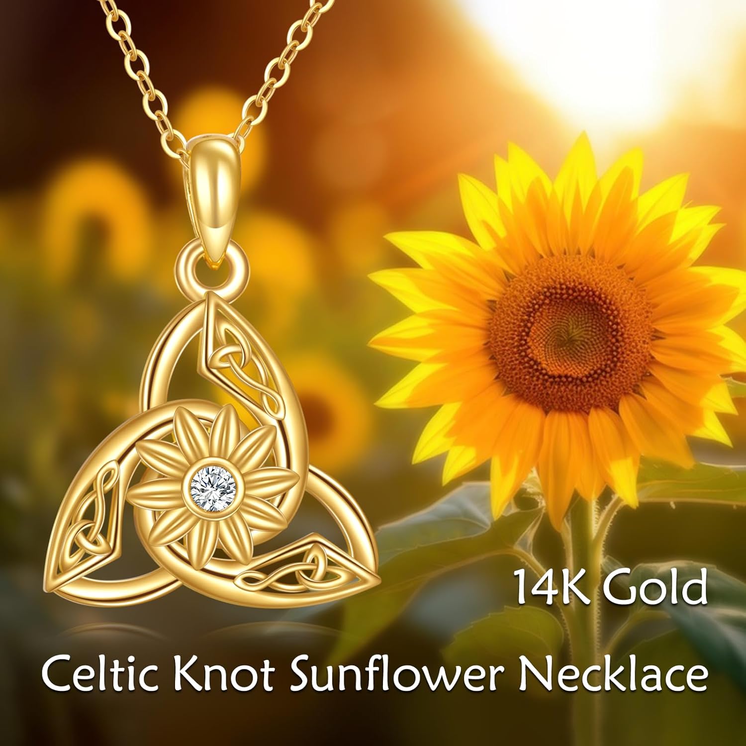 wholesale 14K Gold Diamond Triquetra Trinity Knot Pendant Necklaces for Women s-0-1