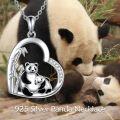 wholesale 925 Sterling Silver Cute Panda Family Bamboo Heart Pendant Necklace with Cubic Zirconia Stones for Women Girls  43cm Chain Length-0-5