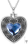 wholesale 925 Sterling Silver Heart Shaped Cremation Jewelry Pendant with Blue Crystal and Funnel Fill Kit-0-0