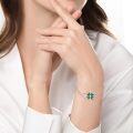 wholesale 925 Sterling Silver Green Enamel Cubic Zirconia Accent Four-Leaf Clover Charm Bracelet for Women-0-5
