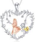 wholesale 925 Sterling Silver Alice In Wonderland Rabbit & Clock Heart Pendant Necklace Gift For Women-0-0