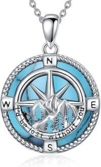 wholesale Sterling Silver Stone Owl Compass Necklace Graduation Gift for Women-A_Compass Turquoise