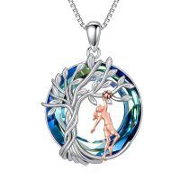 wholesale 925 Sterling Silver Blue Crystal Tree of Life Pendant with Violin Charm Necklace Sports Music s for Women-Basketball
