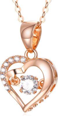 wholesale 18K Gold Rose Quartz Double Love Heart Pendant Necklace for Women-Rose Gold