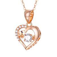 wholesale 18K Gold Rose Quartz Double Love Heart Pendant Necklace for Women-Rose Gold