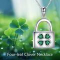 wholesale 925 Sterling Silver Lock Pendant with Four-Leaf Clover Design for Women's Necklaces - Saint Patrickâs Day Gift Ideas-0-4