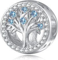 wholesale 925 Sterling Silver Tree of Life Birthstone Charms for Bracelets-03 Mar - Aquamarine