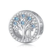 wholesale 925 Sterling Silver Tree of Life Birthstone Charms for Bracelets-03 Mar - Aquamarine