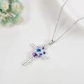 wholesale 925 Sterling Silver Floral Cross Pendant Necklaces with Purple and Blue Stones for Women's-0-2