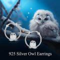 wholesale 925 Sterling Silver Owl Hoop Earrings - Cute Bird  for Girls and Women-0-5