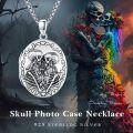 wholesale 925 Sterling Silver Gothic Couples Skulls Photo Locket Necklace Memory Keepsake Gifts for Women Men-0-4