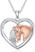 wholesale 925 Sterling Silver Horse & Girl in Heart Shape Pendant Necklace for Women-0-0