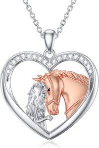 wholesale 925 Sterling Silver Horse & Girl in Heart Shape Pendant Necklace for Women-Horse