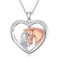 wholesale 925 Sterling Silver Horse & Girl in Heart Shape Pendant Necklace for Women-0-0