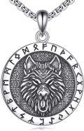 wholesale 925 Sterling Silver Wolf Head Rune Amulet Pendant Necklace  for Men & Women-0-0