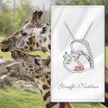 wholesale 925 Sterling Silver Giraffe Heart-Shaped Pendant Necklace with Cubic Zirconia and Green Stones - Gifts for Women & Girls-0-1