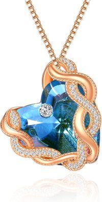 wholesale 925 Sterling Silver Infinity Heart Birthstone Crystal Necklace-12-Dec-Topaz Blue