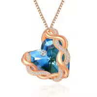 wholesale 925 Sterling Silver Infinity Heart Birthstone Crystal Necklace-12-Dec-Topaz Blue