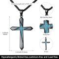 wholesale 925 Sterling Silver Turquoise Inlay Celtic Cross Pendant Necklace for Men & Women - Christian Religious s-0-3