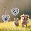 wholesale 925 Sterling Silver Heart-Shaped Crystal Dachshund Paw Print Drop Earrings - Adorable Dog Lover Gift for Her-0-1