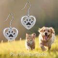wholesale 925 Sterling Silver Heart-Shaped Crystal Dachshund Paw Print Drop Earrings - Adorable Dog Lover Gift for Her-0-1