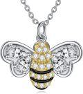 wholesale 925 Sterling Silver Gold-Plated Crystal Bee Honeycomb Pendant Necklace-0-0