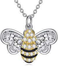 wholesale 925 Sterling Silver Gold-Plated Crystal Bee Honeycomb Pendant Necklace-Bumblebee