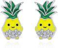 wholesale 925 Sterling Silver Pineapple Stud Earrings with Cubic Zirconia - Cute Tropical Fruit Jewelry for Women (Summer Fruits)-0-0