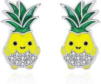 wholesale 925 Sterling Silver Pineapple Stud Earrings with Cubic Zirconia - Cute Tropical Fruit Jewelry for Women (Summer Fruits)-Pineapple
