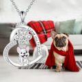 wholesale 925 Sterling Silver Heart-Shaped French Bulldog and Paw Print Pendant Necklace with Cubic Zirconia Stones - Gifts for Dog Lovers-0-5