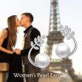 wholesale 925 Silver 15mm Pearl Stud Earrings with Leaf Pattern - Elegant Gift for Women-0-4