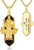 wholesale Gold Plated 925 Sterling Silver Saint Benedict Medal Necklace with Onyx Stone and Engraved Prayer for Men Women Catholic Gifts-0-0