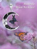 wholesale 925 Sterling Silver Crescent Moon Butterfly Necklace Pendant for Women Girls Gifts Jewelry Accessories 48cm Chain Length (Black)-0-5