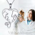 wholesale 925 Sterling Silver Heart-Shaped Pendant with Stethoscope and Animal Silhouettes for Vet Techs s for Women-0-5