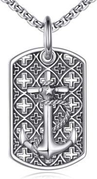wholesale 925 Sterling Silver Nautical Anchor & Rope Design Dog Tag Pendant Necklace for Men Women-Anchor