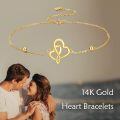 wholesale 14K Gold Double Heart Link Stone Bracelet s for Women and Girls-0-5