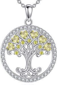 wholesale 925 Sterling Silver Birthstones Tree of Life Necklace for Women Anniversary Birthday Christmas Wedding Jewelry for Wife Sister-08-Aug-Peridot