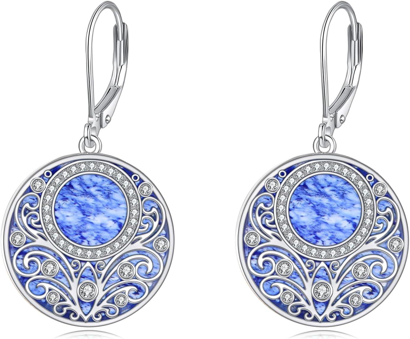 Sterling Silver Celtic Teardrop Filigree Earrings Jewelry Gifts for Women-Blue Stone Filigree Earrings