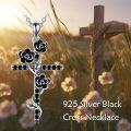 wholesale 925 Sterling Silver Black Rose & Crystal Cross Pendant Necklace for Women-0-4