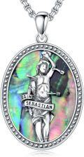 wholesale 925 Sterling Silver Saint Sebastian Pendant with Abalone Shell and Chain - Religious Protection Amulet Jewelry for Men -0-0
