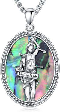 wholesale 925 Sterling Silver Saint Sebastian Pendant with Abalone Shell and Chain - Religious Protection Amulet Jewelry for Men -St Sebastian