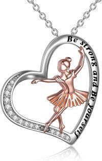 wholesale 925 Sterling Silver Heart Pendant Necklace with Ballet Dancer Charm and Inspirational Message Be Strong - Perfect Gift for Dance Lovers-silver-Ballerina Necklace Style 2